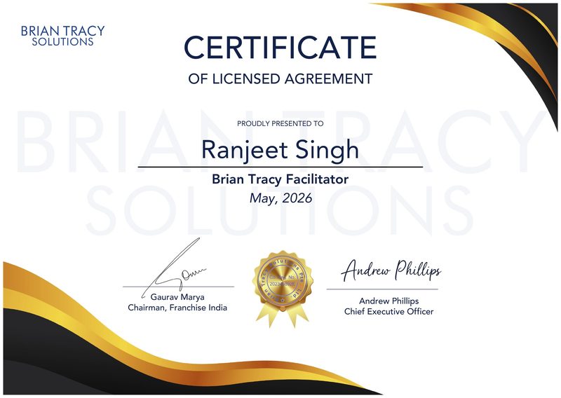 Brian Tracy Solutions Facilitator Certificate - Ranjeet Singh
